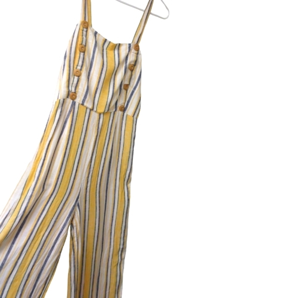 Linen Forever 21 Jumpsuit Multicolor Striped Button Accent Zip Back Hippie M
